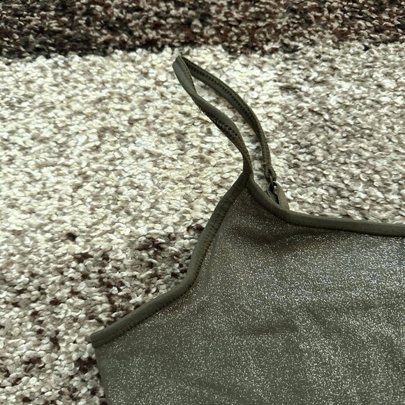 EXPRESS (M) Olive Green Shine Best Loved Bra Cami Fitted Tank Glitter Silver - Picture 5 of 12
